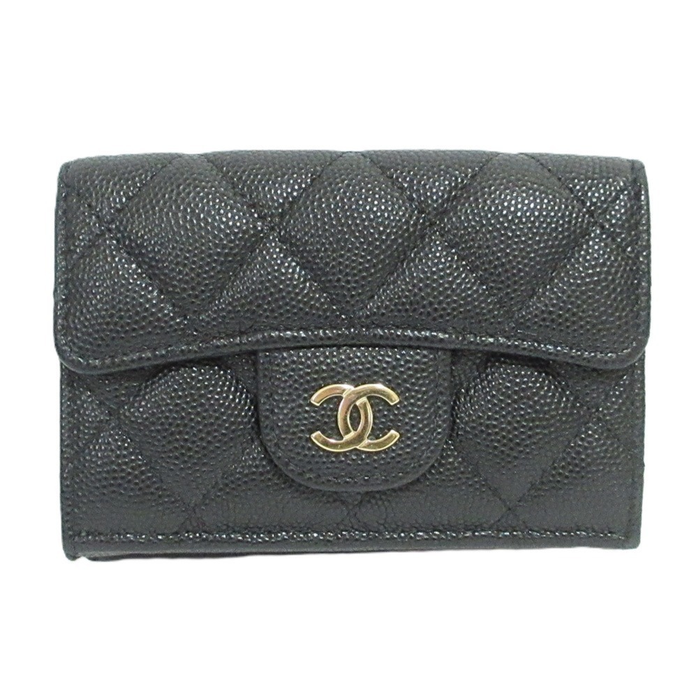 CHANEL Authentic Black Caviar Leather Wallet